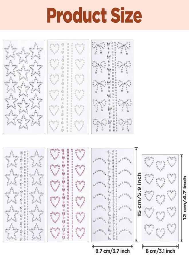 Hpmjz 7 Sheets Face Gems Stickers Self Adhesive 3D Star Heart Moon Shape Jewels Sparkly Face Rhinestone Stickers Stick on Gems Pearl Rhinestones Sticker Faces Hair Body Crafts Halloween Festival Decor - Image 2